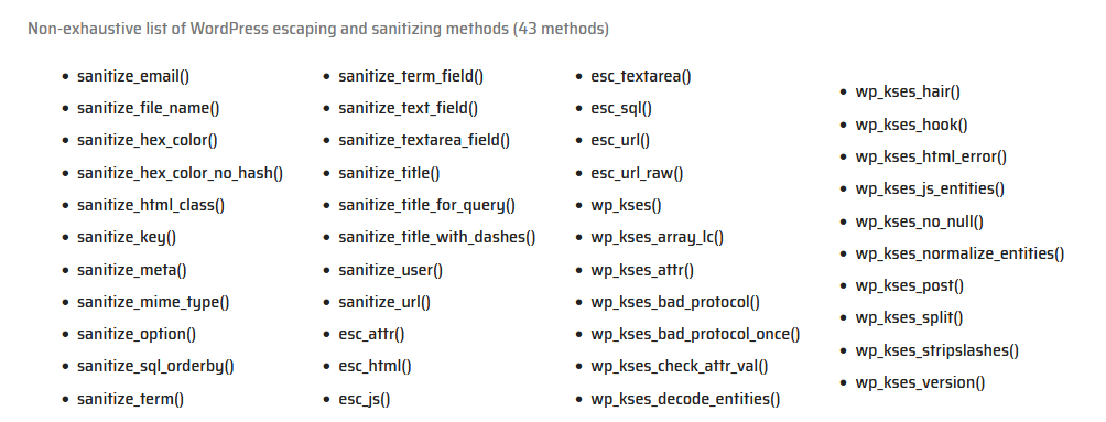 WordPress sanitizing methods